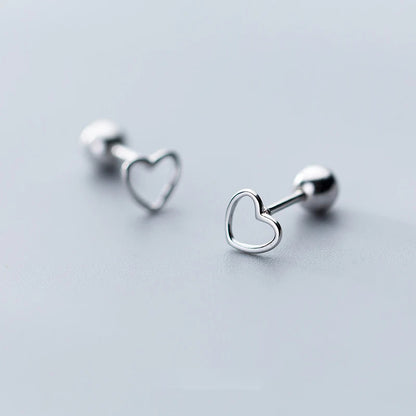 Silver Hollow Heart Stud Earrings