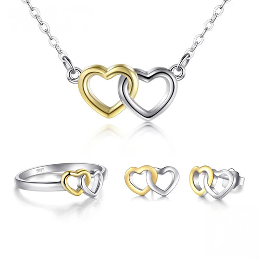 Sterling Silver Double Hearts Jewelry Set