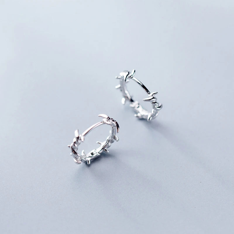 925 Sterling Silver Tree Leaf Hoop Earrings