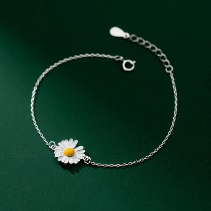 Sterling Silver Enamel Daisy Link Bracelet