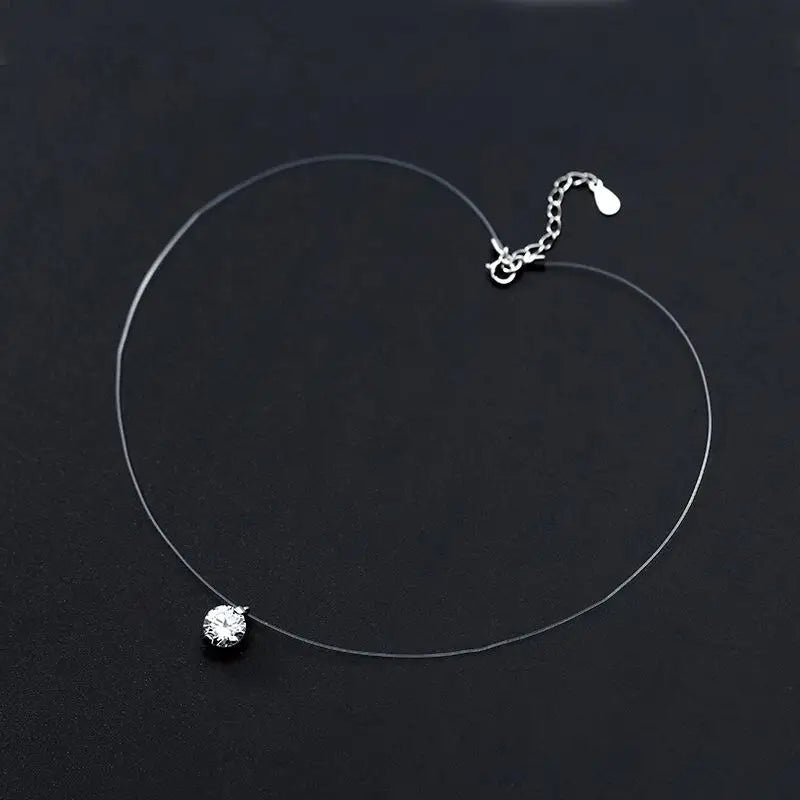 Simple Clear CZ Pendant Choker Necklace