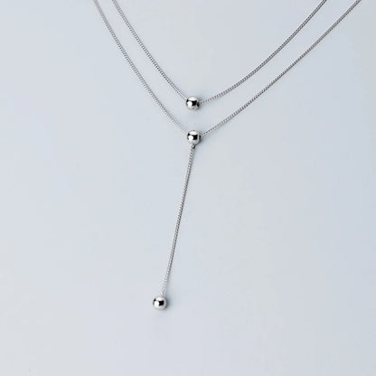 Sterling Silver Minimalist Three-Layer Bead Y-Shape Necklace