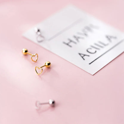 Silver Hollow Heart Stud Earrings