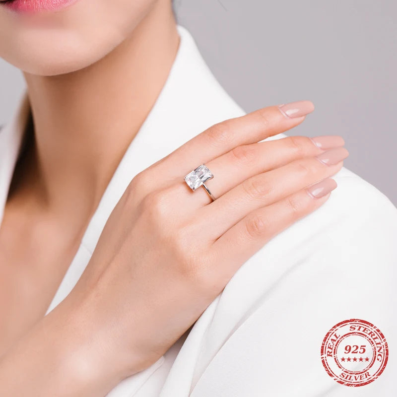 Sterling silver ring with clear rectangular CZ stone