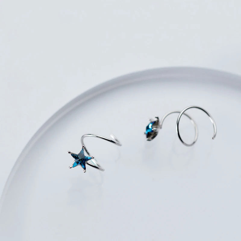 Elegant Blue Crystal Star Stud Earrings