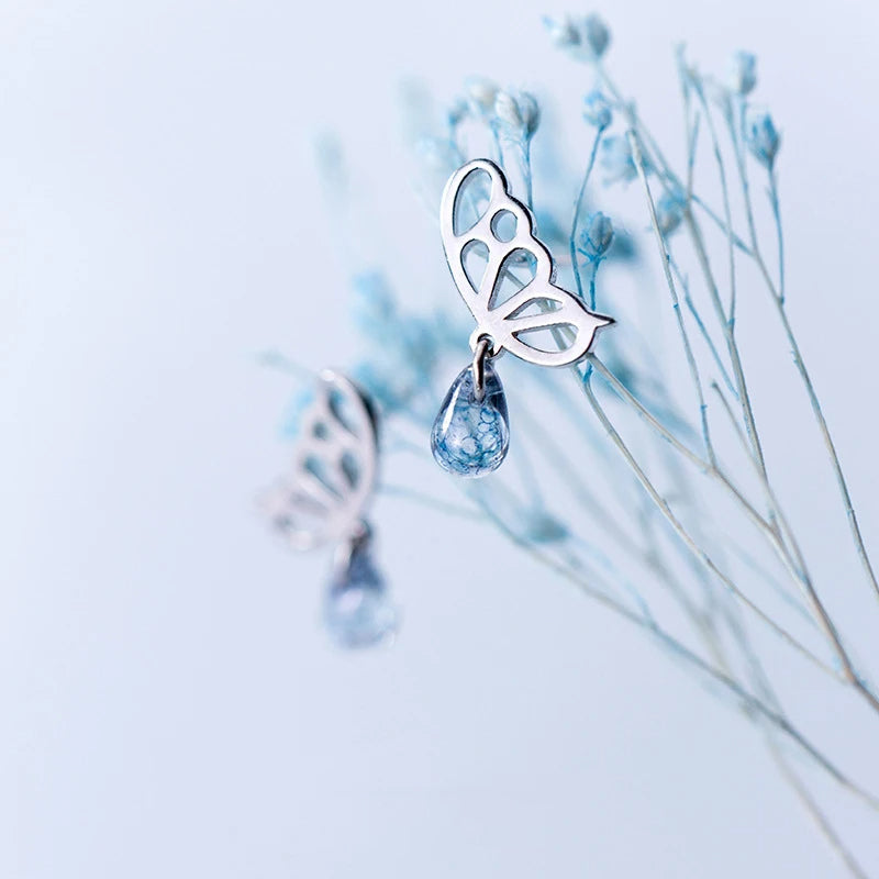 Luxury Butterfly Blue Crystal Drop Earrings