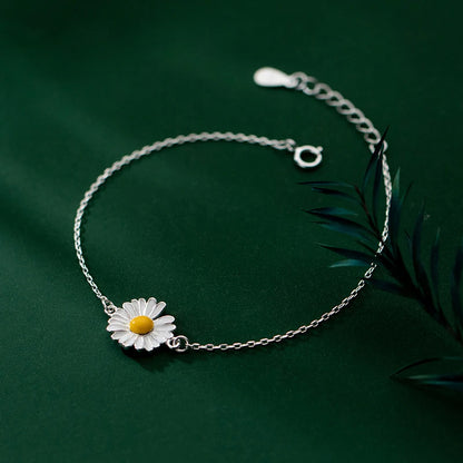 Sterling Silver Enamel Daisy Link Bracelet