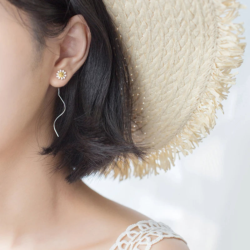 Golden Daisy Drop Earrings