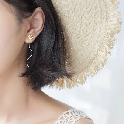 Golden Daisy Drop Earrings