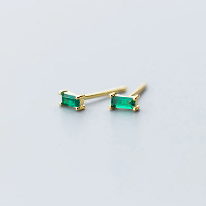 Sterling Silver Green Zircon Emerald-Cut Stud Earrings