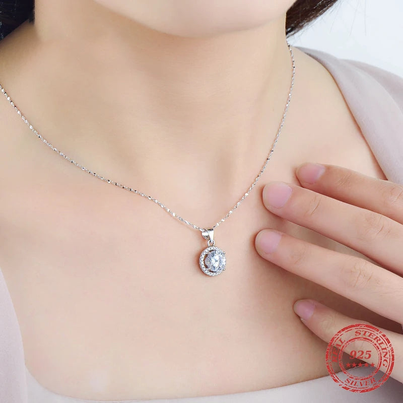 Sterling Silver Necklace with 2.0Ct Zircon Pendant