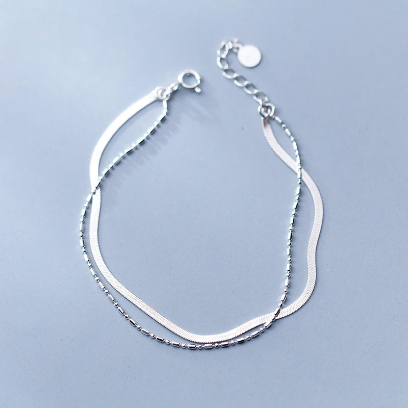 Bamboo-Inspired Sterling Silver Chain Bracelet