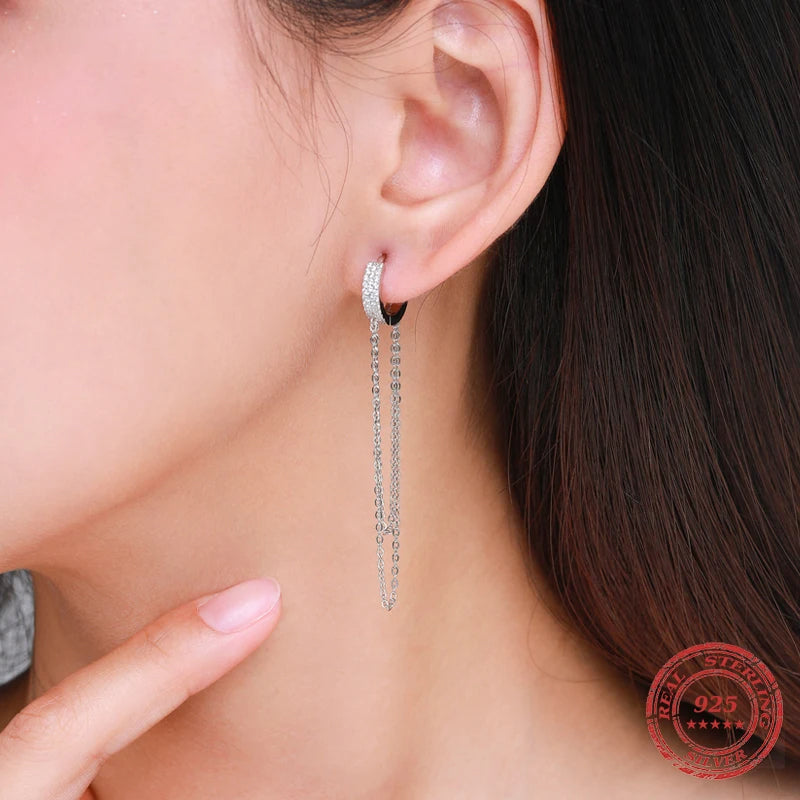 Elegant hoop earrings for women in 925 sterling silver tassel design