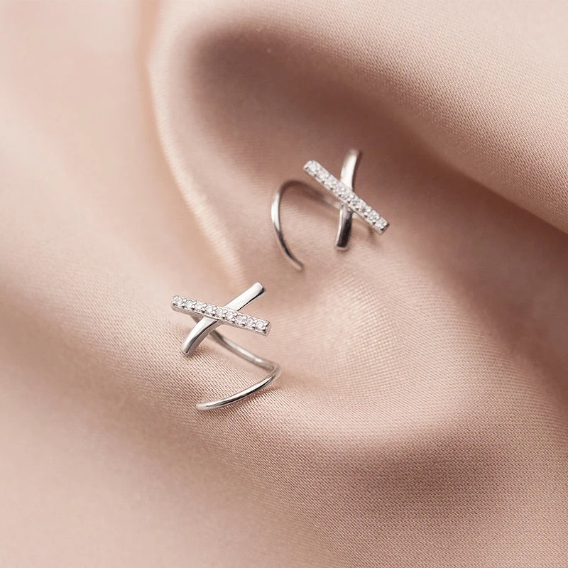 Silver color slim stud earrings in sterling silver
