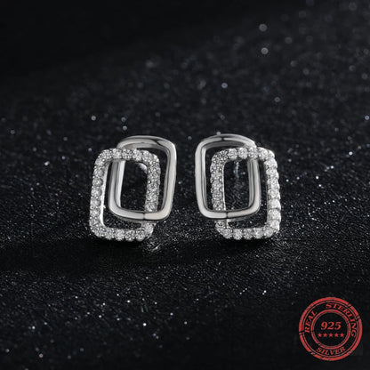 Genuine 925 Silver Geometric CZ Stud Earrings