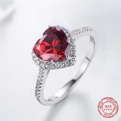 925 Sterling Silver Red Heart CZ Ring