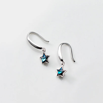 Blue Crystal Star Dangle Earrings