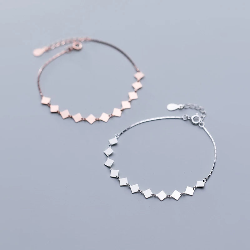 Sterling Silver Rose Gold Square Link Bracelet