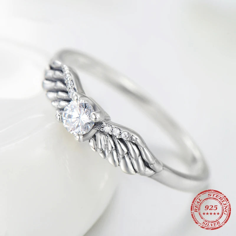 925 Sterling Silver Angel Wings CZ Ring