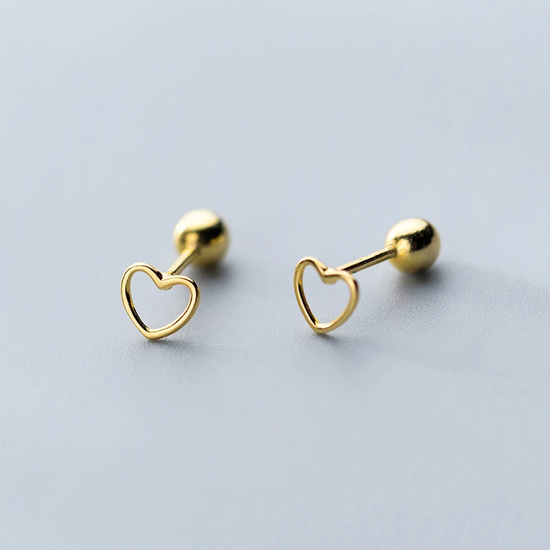 Silver Hollow Heart Stud Earrings