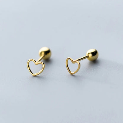 Silver Hollow Heart Stud Earrings