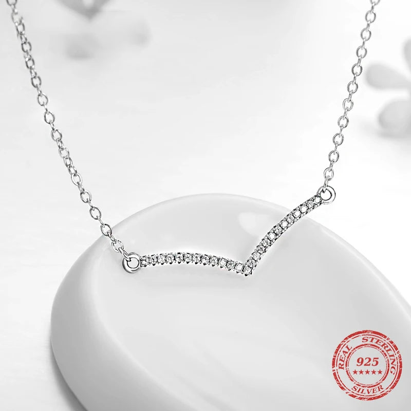 Simple Sterling Silver Necklace with Cubic Zirconia Pendant