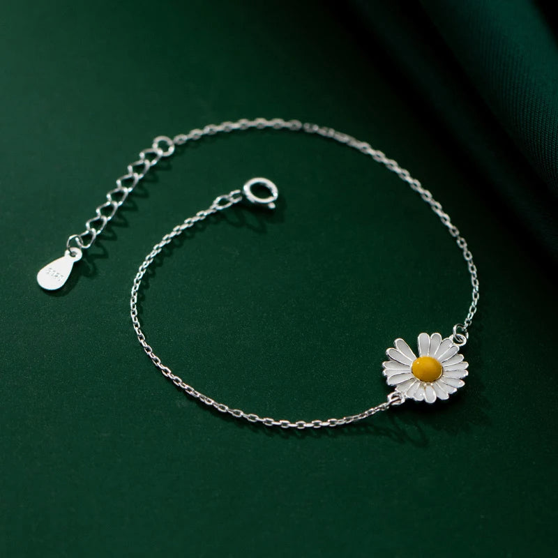 Sterling Silver Enamel Daisy Link Bracelet