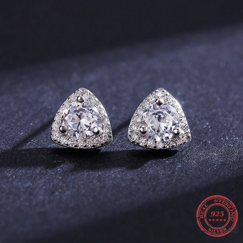 Sterling Silver Triangle CZ Stud Earrings