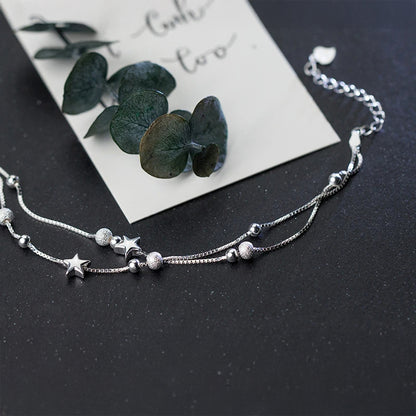 Sterling Silver Double Layer Star Beads Bracelet