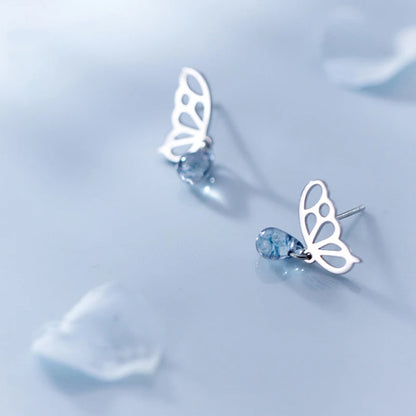 Luxury Butterfly Blue Crystal Drop Earrings