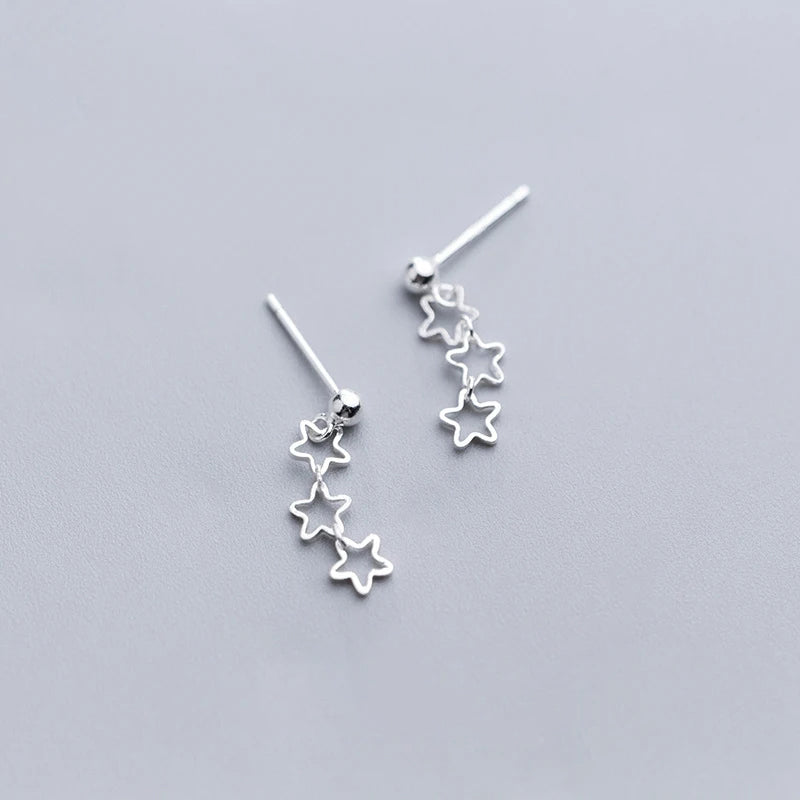 Star earrings set as silver earrings with polished finish