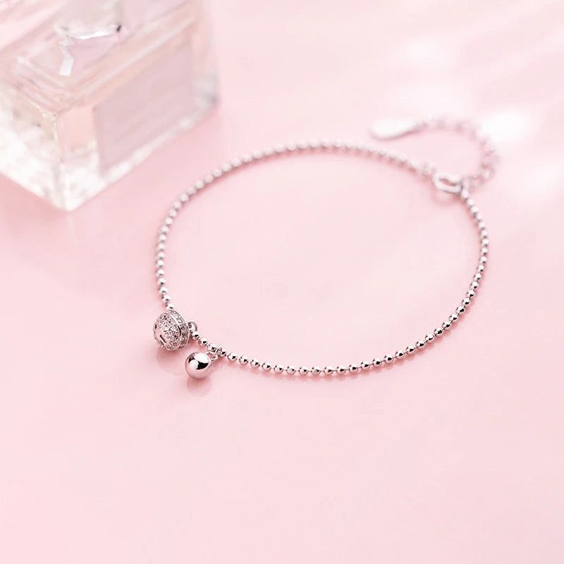 Sterling Silver Bell Shape CZ Chain Bracelet