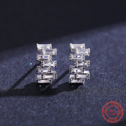 Sterling Silver Emerald Cut Stud Earrings