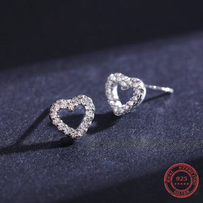 Romantic Heart-Shaped Sterling Silver Stud Earrings