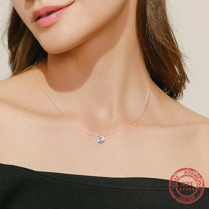 Simple Clear CZ Pendant Choker Necklace