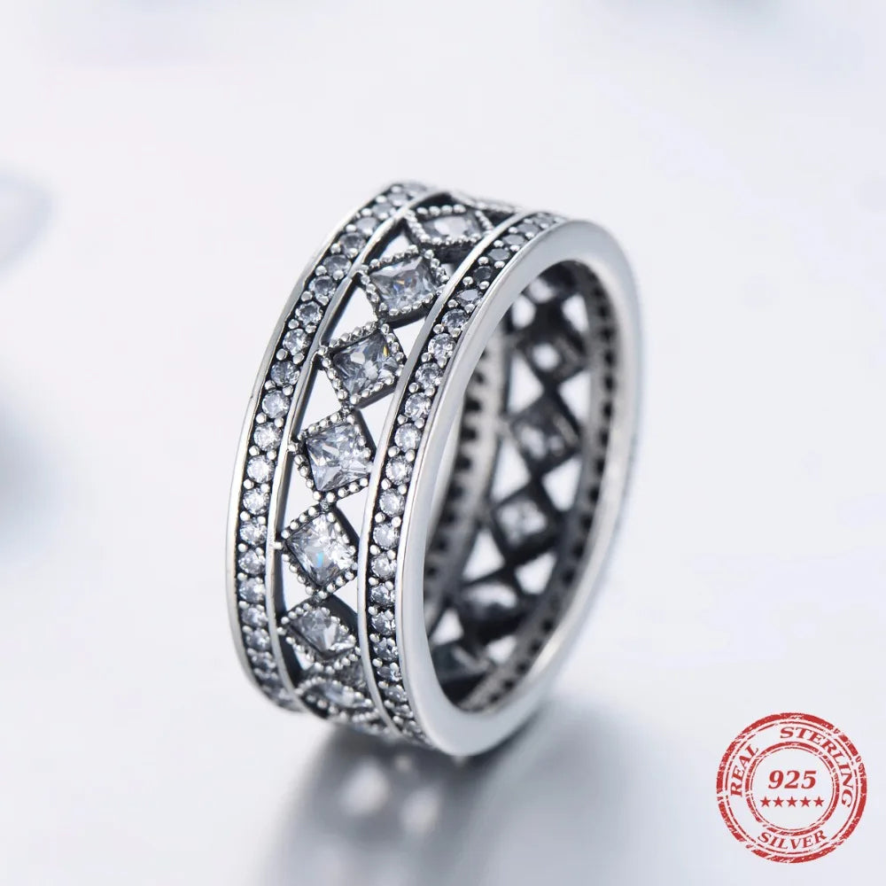 Sparkling CZ 925 Sterling Silver Square Ring