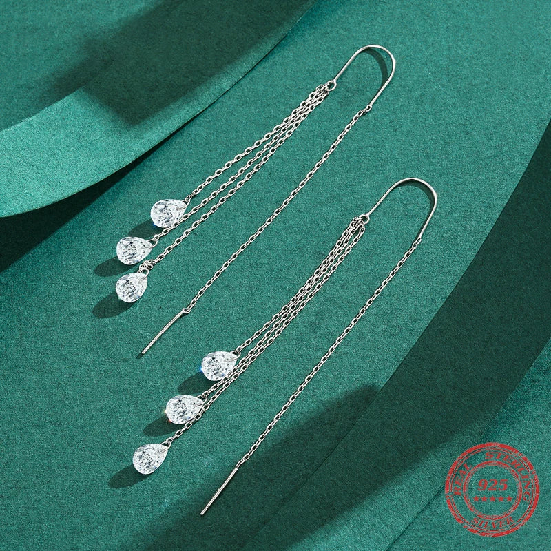 Tassel drop earrings with clear cubic zirconia stones