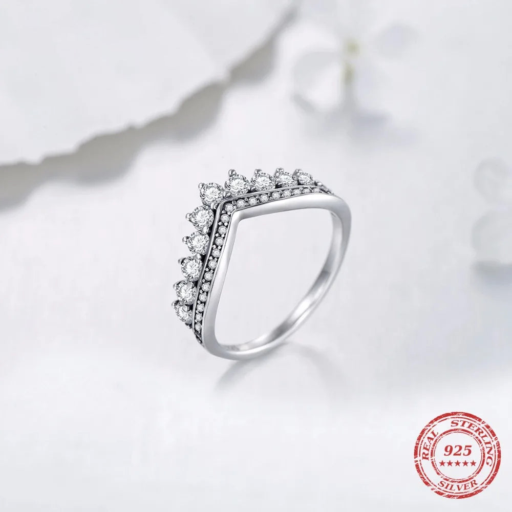 Stackable Zircon 925 Sterling Silver Crown Ring