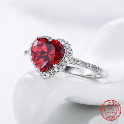 925 Sterling Silver Red Heart CZ Ring