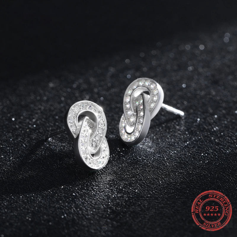 Silver Sparkling Double Circle Stud Earrings