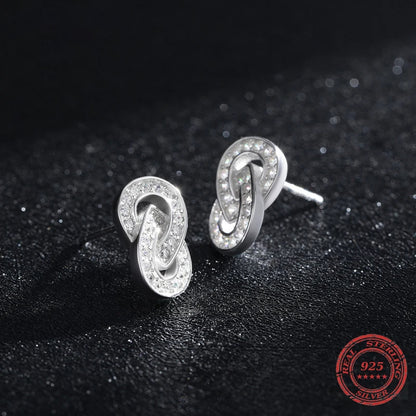 Silver Sparkling Double Circle Stud Earrings