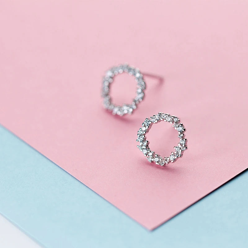 Stud earrings in 925 sterling silver with bright cz sparkle for ear rings look