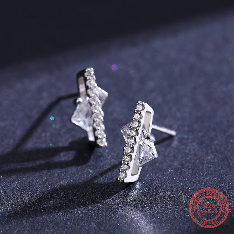Classic stud earrings with cz set on smooth silver earrings
