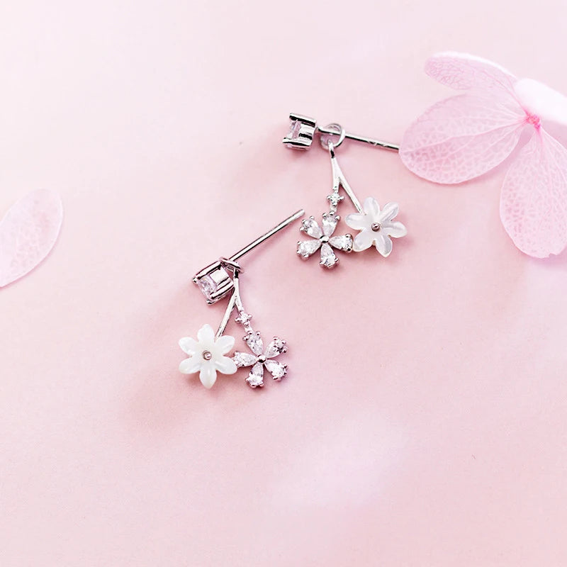 925 Sterling Silver Flower Enamel Earrings