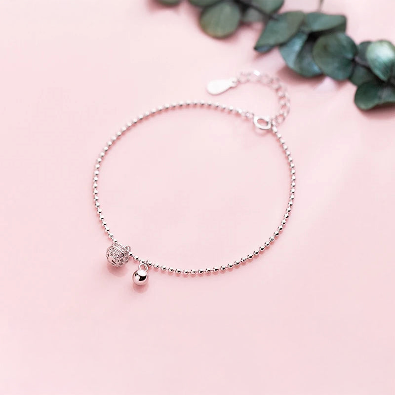 Sterling Silver Bell Shape CZ Chain Bracelet