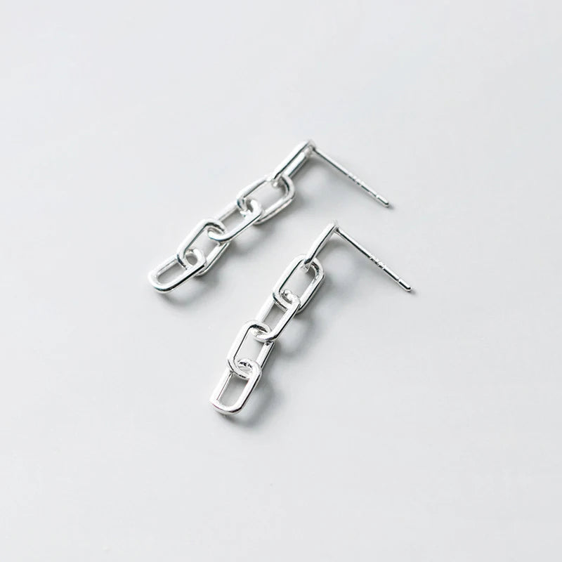 Interlock chain 925 sterling silver dangle earrings with elegant drop