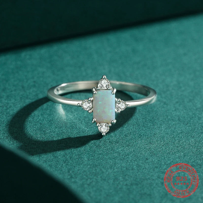 Crown Glow Sterling Silver Opal Wedding Ring