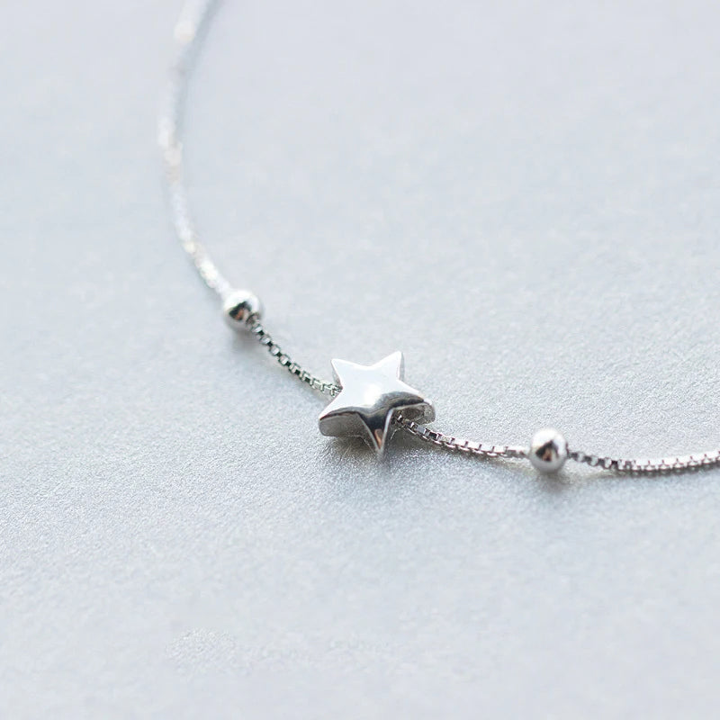 Sterling Silver Star and Bead Chain Bracelet