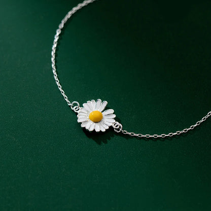 Sterling Silver Enamel Daisy Link Bracelet