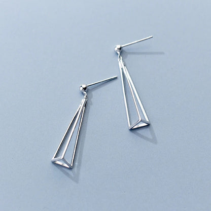 3D Triangle Drop Earrings in 925 Silver